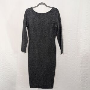 Banana Republic Zigzag Sheath Dress Black Gray Size 10 V-Back Textured Knit